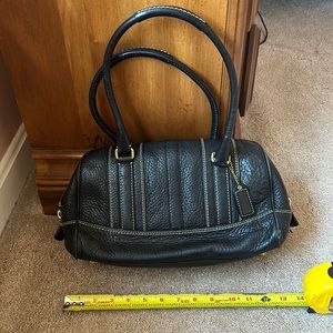 COACH black handbag, 8x13, black with white stitching, lightly worn